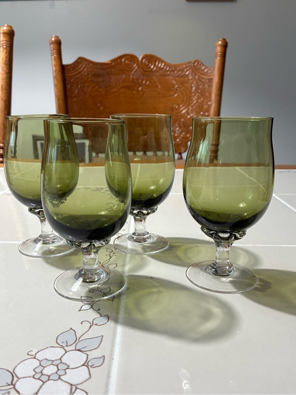 Sasaki Vintage Coronation Dark Green Set Of 4 Juice Glasses